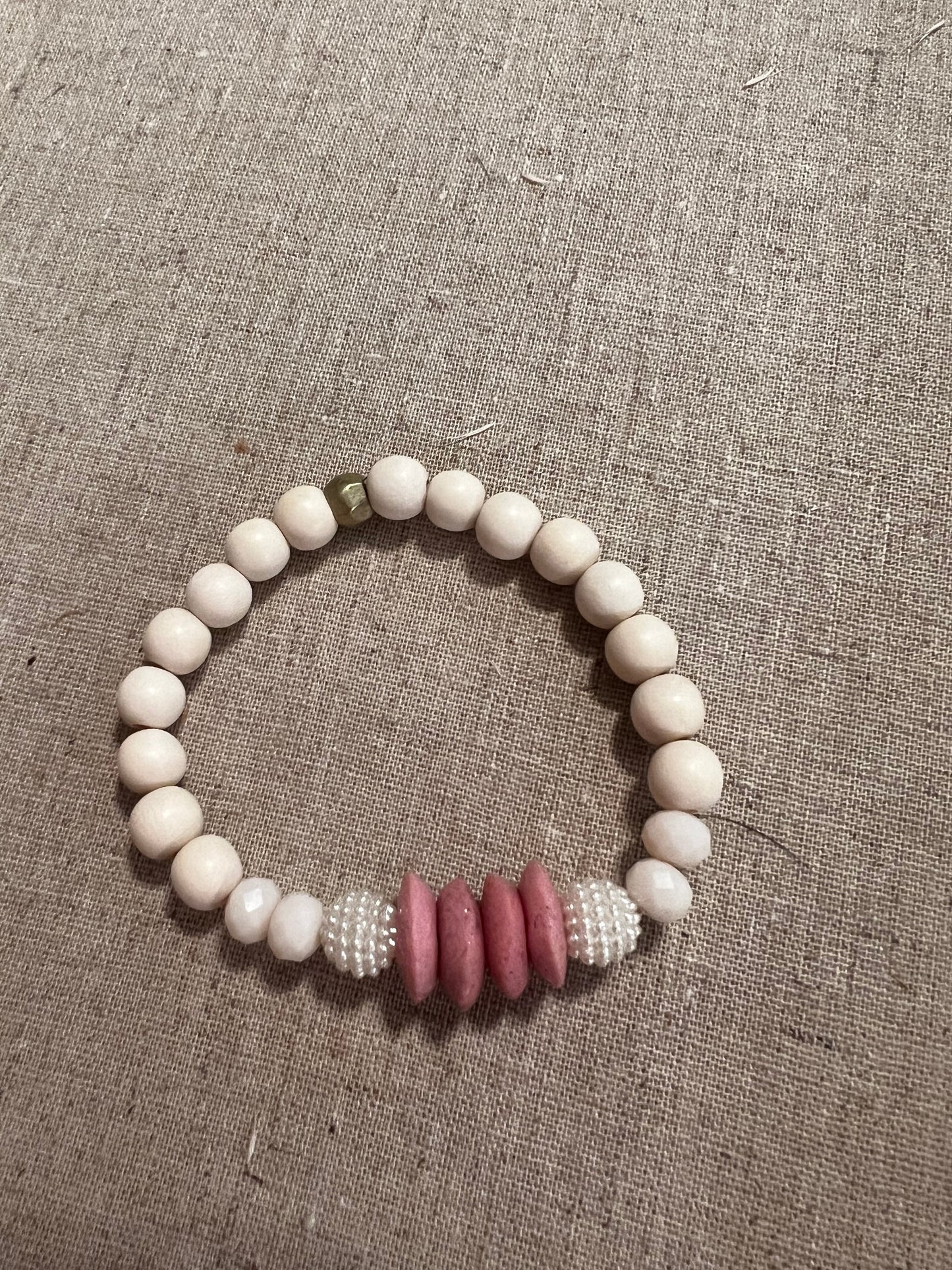 Pink/Cream Bead Bracelet